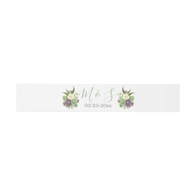 Pink Purple Floral Flowers Wedding Invitation Invitation Belly Band (Flat)