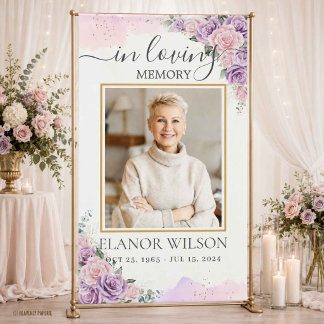 Pink Purple Floral Funeral Memorial Picture Photo Banner