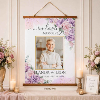 Pink Purple Floral Funeral Memorial Picture Photo Hanging Tapestry