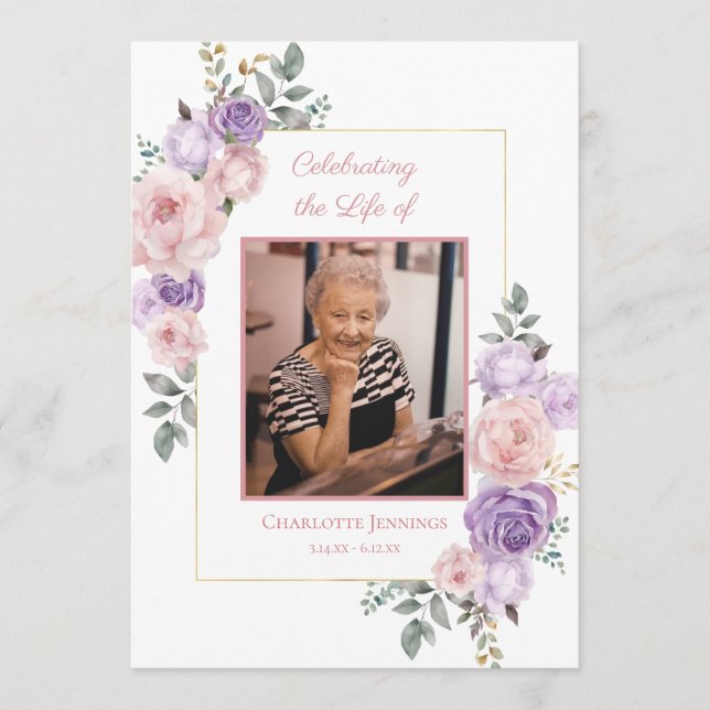 Pink Purple Floral Funeral Memorial Program (Front)