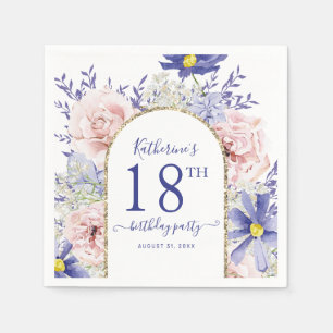 Pink Purple Floral God Frame 18th Birthday Party Napkin