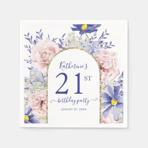 Pink Purple Floral God Frame 21st Birthday Party Napkin