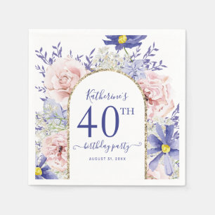 Pink Purple Floral God Frame 40th Birthday Party Napkin