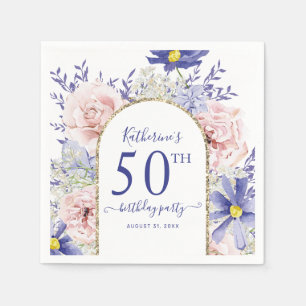 Pink Purple Floral God Frame 50th Birthday Party Napkin