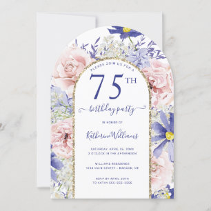 Pink Purple Floral Gold Arch 75th Birthday Party Invitation