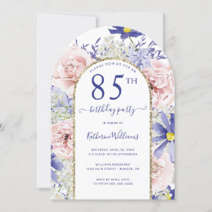 Pink Purple Floral Gold Arch 85th Birthday Party Invitation