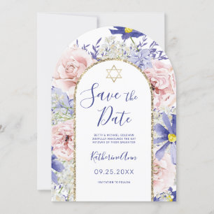 Pink Purple Floral Gold Bat Mitzvah Save the Date Invitation