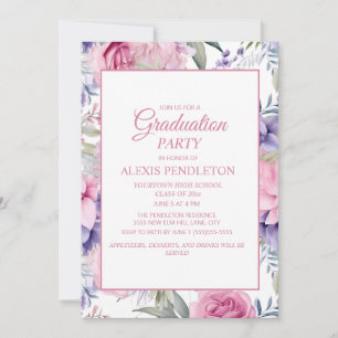 Pink Purple Floral Graduation Party Invitation
