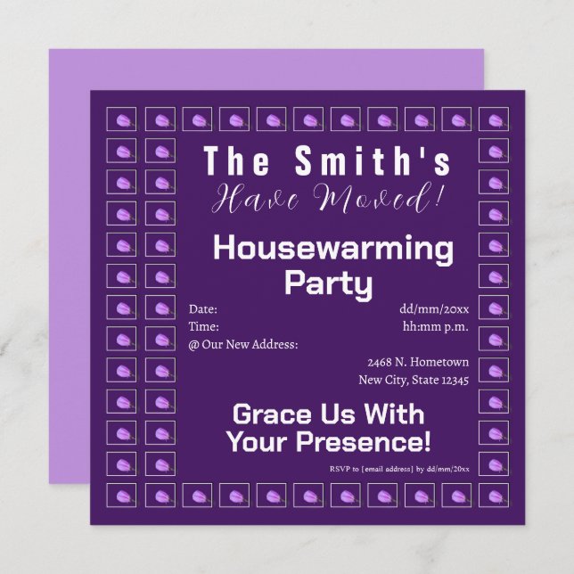 Pink, Purple Floral Housewarming Party Invitation (Front/Back)