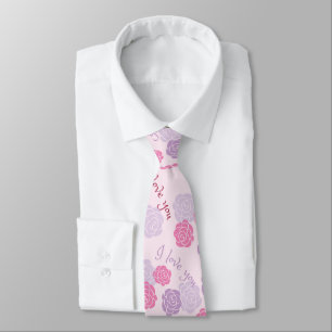Pink Purple Floral I Love You Tie