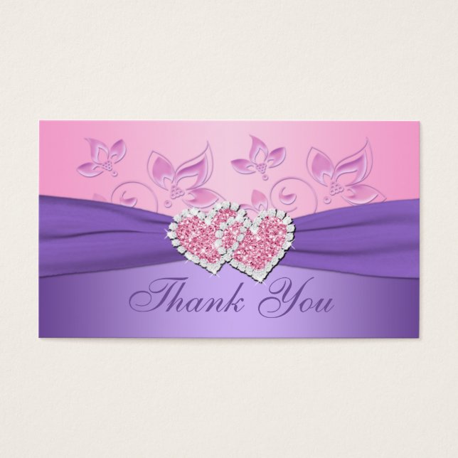 Pink, Purple Floral Joined Hearts Favour Tag (Front)
