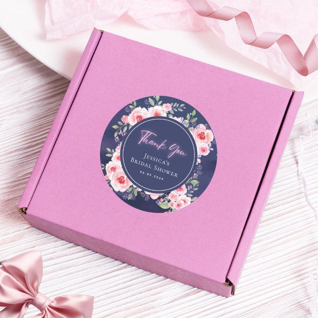 Pink & Purple Floral Neon Bridal Shower Thank You Classic Round Sticker (Creator Uploaded)