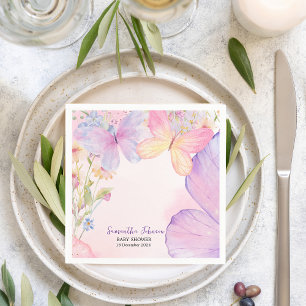 Pink Purple Floral Oh Baby Butterfly Baby shower Napkin