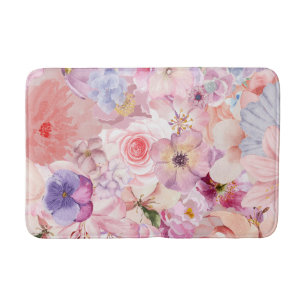Pink & Purple Floral Pattern Bath Mat