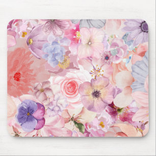 Pink & Purple Floral Pattern Mouse Pad