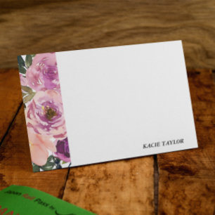 Pink Purple Floral Personalised Note Cards