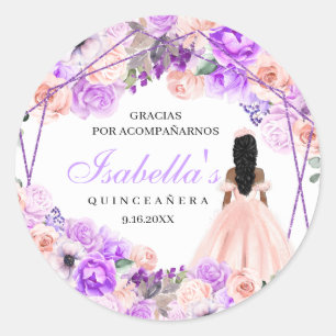 Pink & Purple Floral Quinceanera Classic Round Sti Sticker