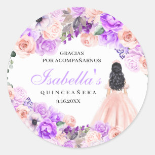 Pink & Purple Floral Quinceanera Classic Round Sti Sticker