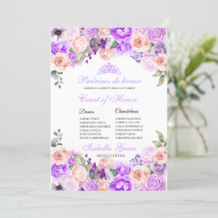 Pink & Purple Floral Quinceanera Court of Honour Invitation