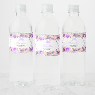 Pink & Purple Floral Quinceanera Water Bottle Label