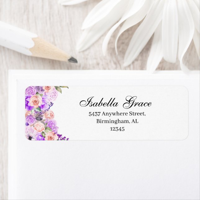 Pink & Purple Floral Return Address Label (Insitu)