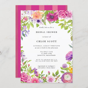 Pink Purple Floral Summer Bridal Shower Invitation