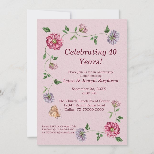Pink & Purple Floral Vine   Invitation (Front)