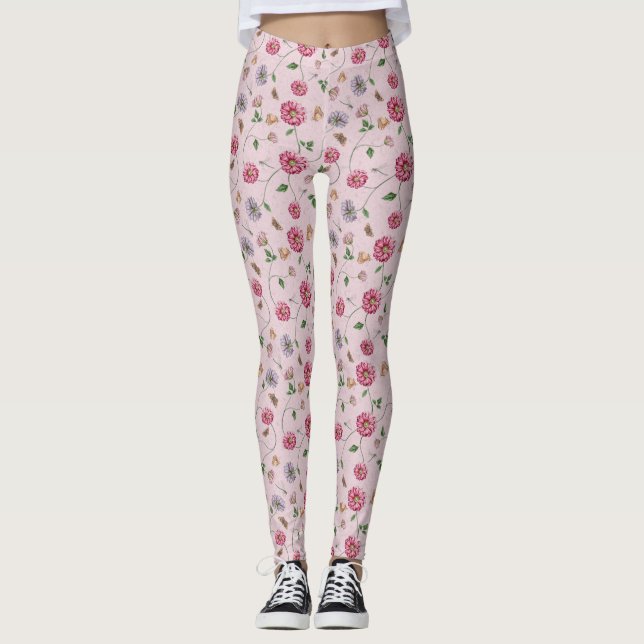 Pink & Purple Floral Vine Leggings (Front)