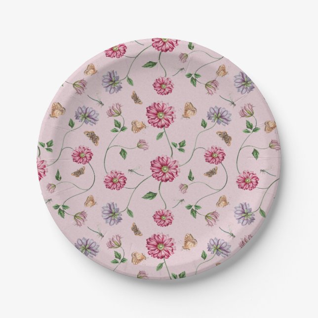 Pink & Purple Floral Vine  Paper Plate (Front)