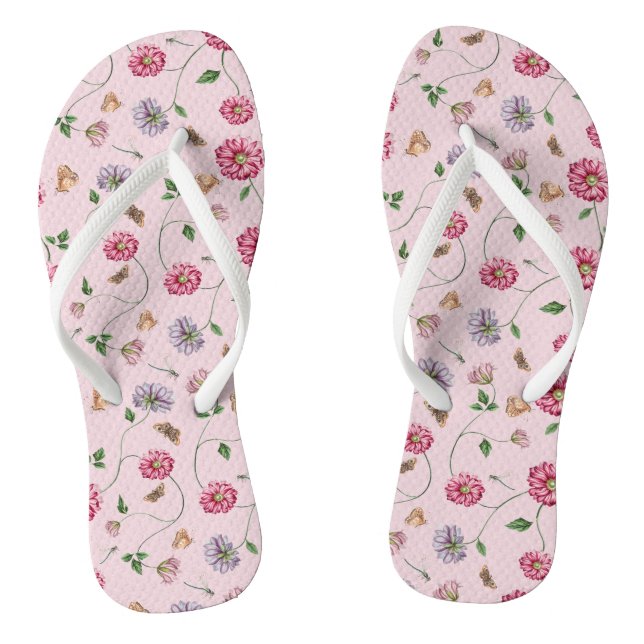 Pink & Purple Floral Vine Thongs (Footbed)