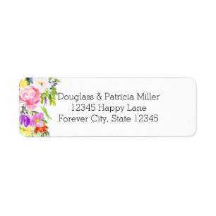 Pink Purple Floral Watercolor Gold Sparkle Return Address Label