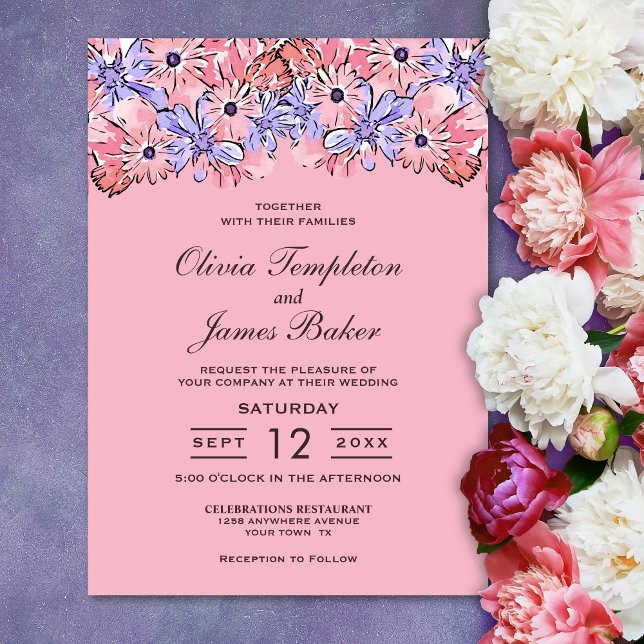 Pink Purple Floral Wedding Invitation (Creator Uploaded)
