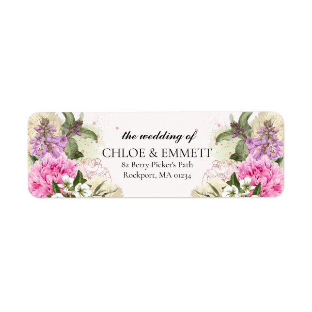 Pink Purple Floral Wedding Return Address Label (Front)