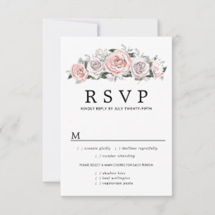 Pink Purple Floral Wedding RSVP Card, Meal Options