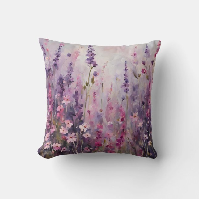 Pink Purple Floral Wildflowers Art Cushion (Front)