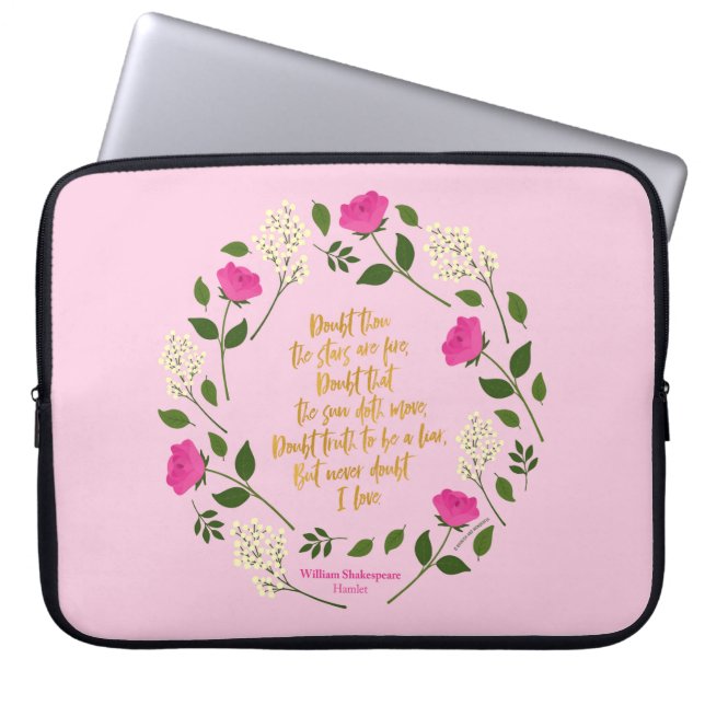 Pink Purple Floral William Shakespeare Never Doubt Laptop Sleeve (Front)