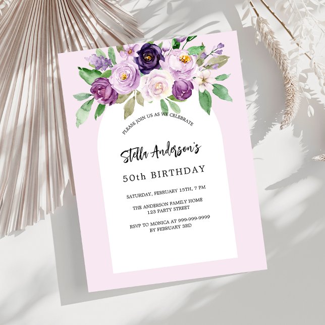 Pink purple florals budget birthday invitation (Creator Uploaded)