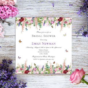 Pink Purple Florals & Butterflies Bridal Shower Invitation