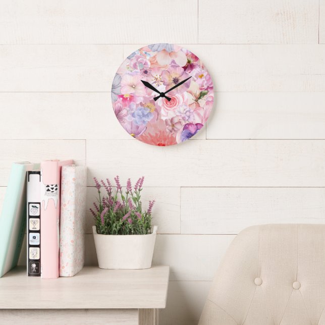 Pink & Purple Florals Large Clock (Reading Room)
