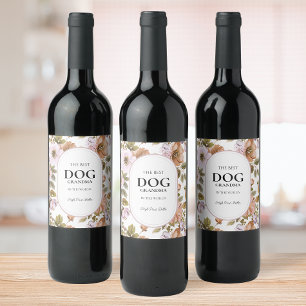 Pink Purple Flower Best Dog Grandma Botanical Wine Label