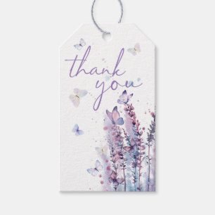 Pink purple flower butterfly birthday thank you gift tags