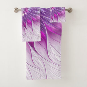 Pink Purple Flower Passion Abstract Fractal Art Bath Towel Set