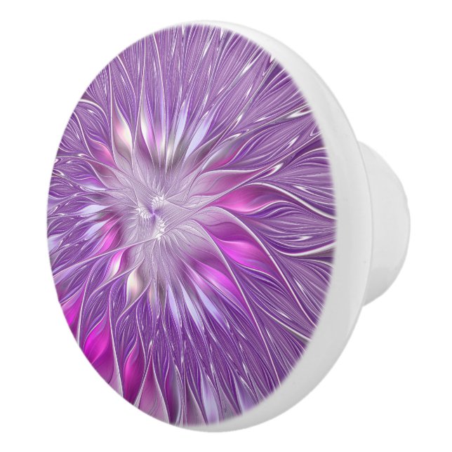 Pink Purple Flower Passion Abstract Fractal Art Ceramic Knob (Right)