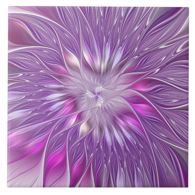 Pink Purple Flower Passion Abstract Fractal Art Ceramic Tile (Front)