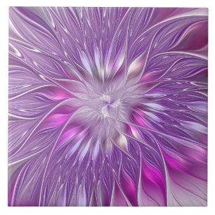Pink Purple Flower Passion Abstract Fractal Art Ceramic Tile