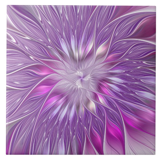 Pink Purple Flower Passion Abstract Fractal Art Ceramic Tile (Front)