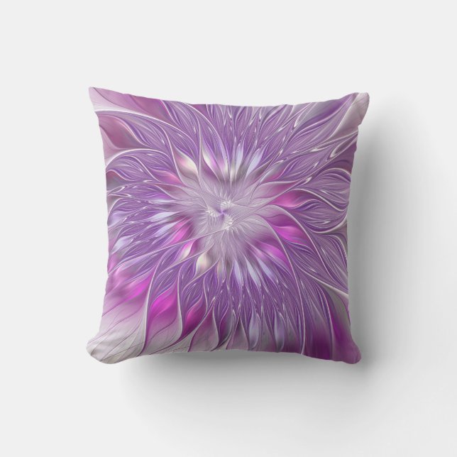 Pink Purple Flower Passion Abstract Fractal Art Cushion (Front)