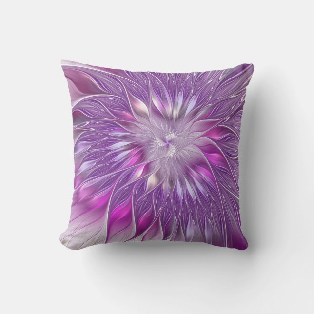 Pink Purple Flower Passion Abstract Fractal Art Cushion (Front)