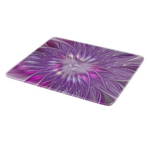 Pink Purple Flower Passion Abstract Fractal Art Cutting Board