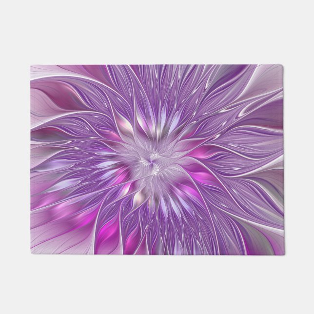 Pink Purple Flower Passion Abstract Fractal Art Doormat (Front)